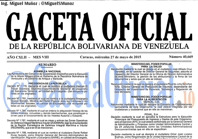 Gaceta Oficial 40669 del 27 mayo 2015