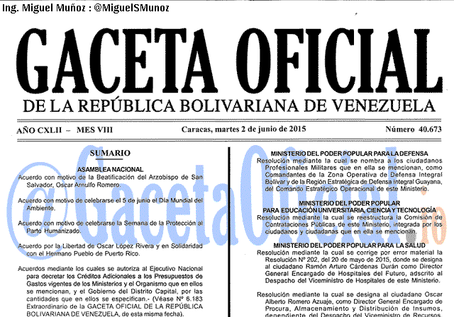 Gaceta Oficial 40673 del 2 junio 2015