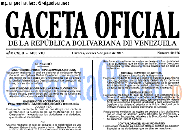 Gaceta Oficial 40676 del 5 junio 2015