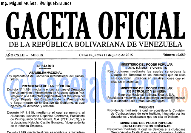 Gaceta Oficial 40680 del 11 junio 2015
