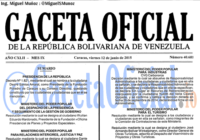 Gaceta Oficial 40681 del 12 junio 2015