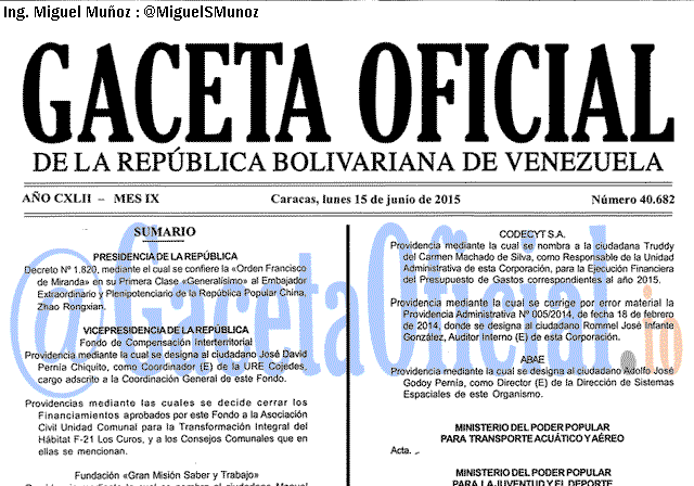 Gaceta Oficial 40682 del 15 junio 2015