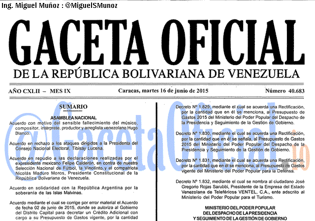 Gaceta Oficial 40683 del 16 junio 2015