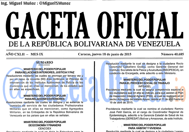 Gaceta Oficial 40685 del 18 junio 2015
