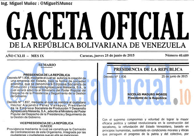 Gaceta Oficial 40689 del 25 junio 2015