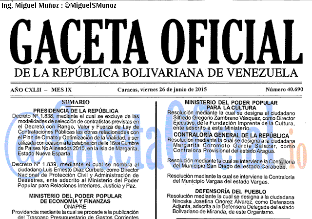 Gaceta Oficial 40690 del 26 junio 2015