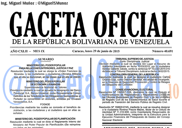 Gaceta Oficial 40691 del 29 junio 2015