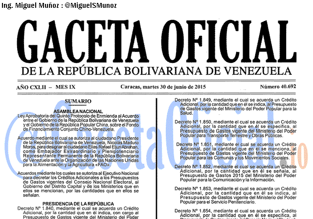 Gaceta Oficial 40692 del 30 junio 2015