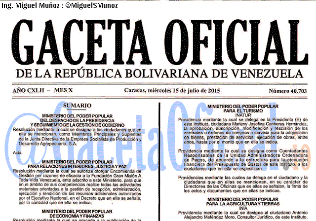 Gaceta Oficial 40703 del 15 julio 2015