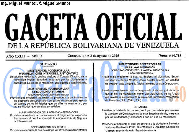 Gaceta Oficial 40715 del 3 agosto 2015