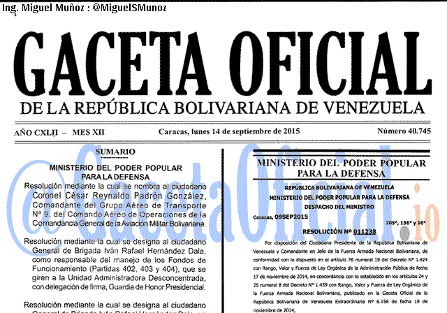 Gaceta Oficial 40745 del 14 septiembre 2015