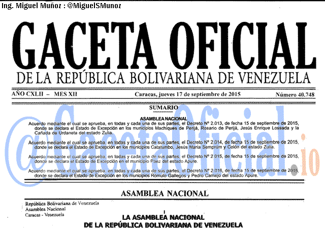 Gaceta Oficial 40749 del 18 septiembre 2015