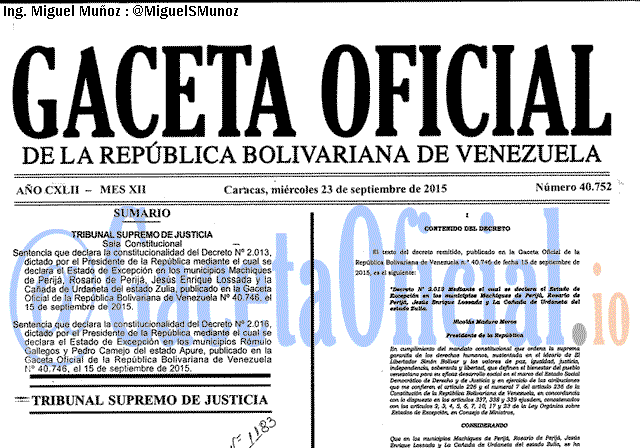 Gaceta Oficial 40752 del 23 septiembre 2015