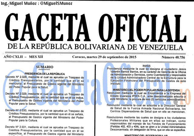 Gaceta Oficial 40756 del 29 septiembre 2015