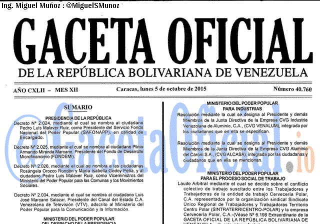 Gaceta Oficial 40760 del 5 octubre 2015