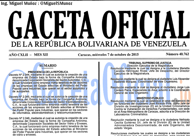 Gaceta Oficial 40762 del 7 octubre 2015