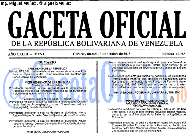 Gaceta Oficial 40765 del 13 octubre 2015