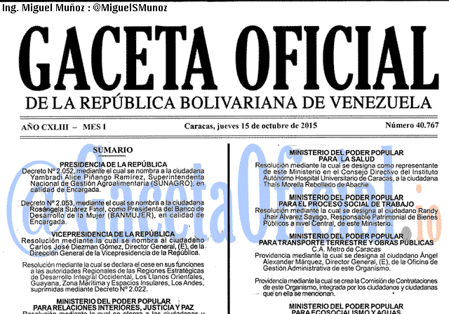 Gaceta Oficial 40768 del 16 octubre 2015