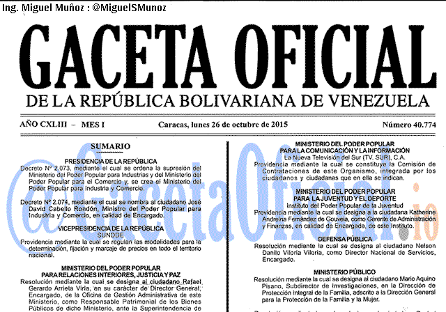 Gaceta Oficial 40774 del 26 octubre 2015