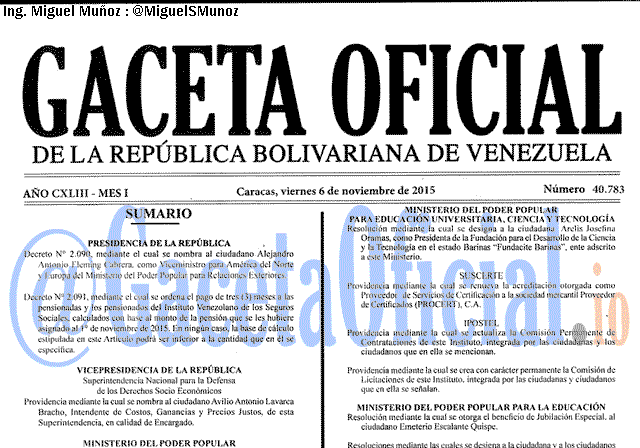 Gaceta Oficial 40783 del 6 noviembre 2015