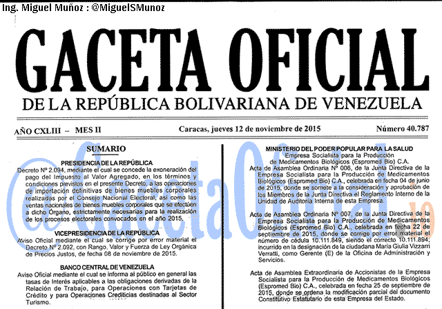 Gaceta Oficial 40787 del 12 noviembre 2015