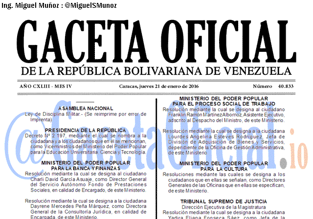 Gaceta Oficial 40833 del 21 Enero 2016