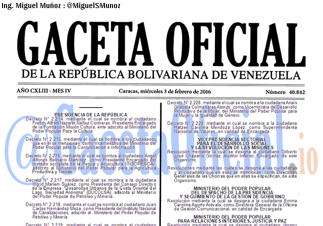 Gaceta Oficial 40842 del 3 febrero 2016