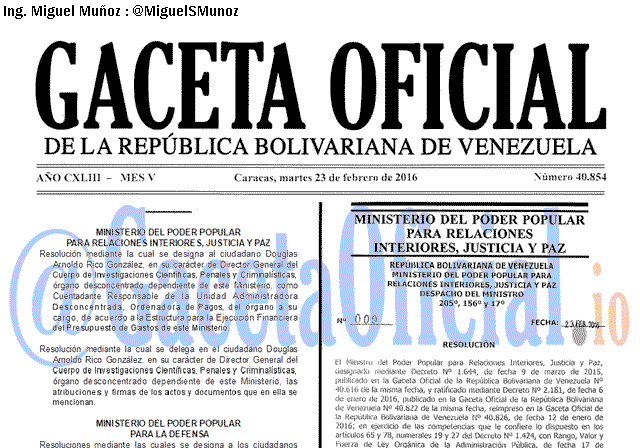 Gaceta Oficial 40854 del 23 febrero 2016