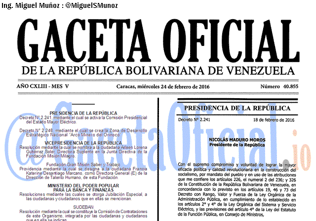 Gaceta Oficial 40855 del 24 febrero 2016