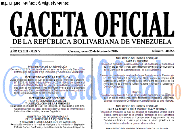 Gaceta Oficial 40856 del 25 febrero 2016