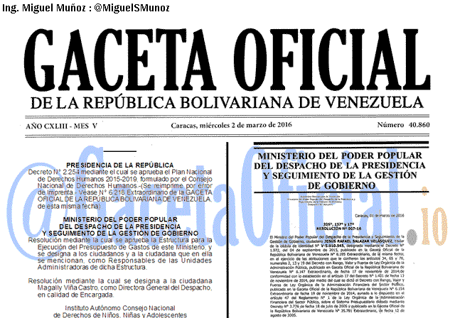 Gaceta Oficial 40860 del 2 marzo 2016