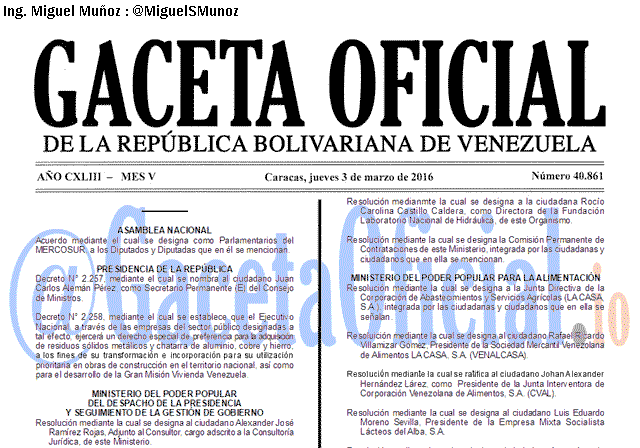 Gaceta Oficial 40861 del 3 marzo 2016