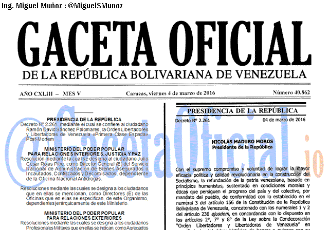 Gaceta Oficial 40862 del 4 marzo 2016