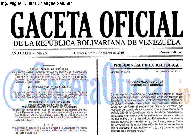 Gaceta Oficial 40863 del 7 marzo 2016