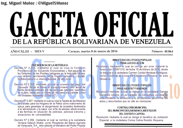Gaceta Oficial 40864 del 8 marzo 2016
