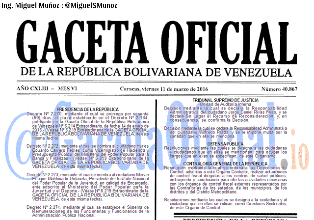 Gaceta Oficial 40867 del 11 marzo 2016