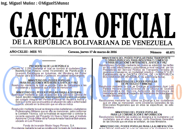 Gaceta Oficial 40871 del 17 marzo 2016