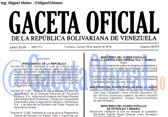 Gaceta Oficial 40872 del 28 marzo 2016