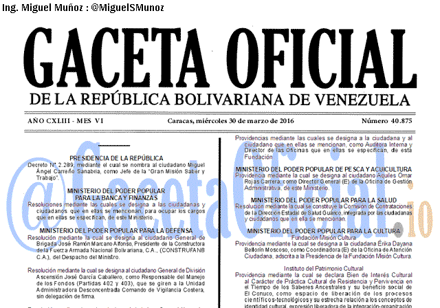 Gaceta Oficial 40875 del 31 marzo 2016