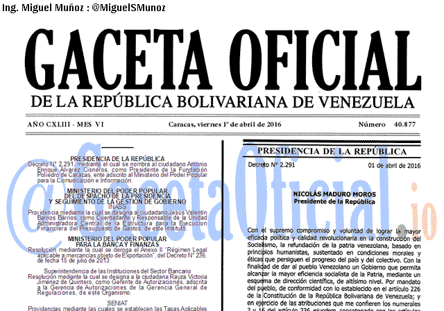 Gaceta Oficial 40877 del 1 abril 2016