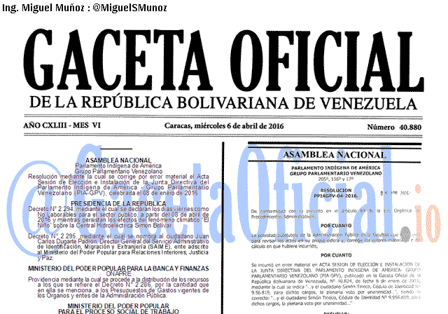 Gaceta Oficial 40880 del 6 abril 2016