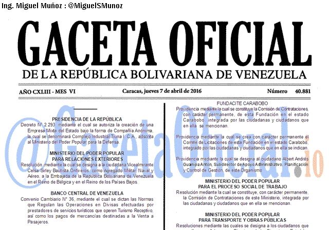 Gaceta Oficial 40881 del 7 Abril 2016
