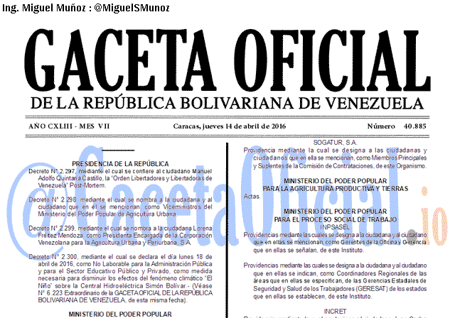 Gaceta Oficial 40885 del 14 Abril 2016