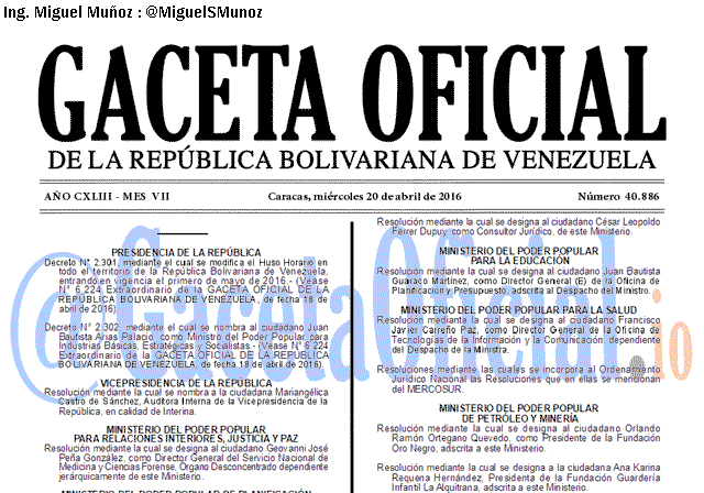 Gaceta Oficial 40886 del 20 abril 2016