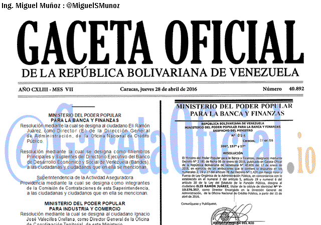 Gaceta Oficial 40892 del 28 Abril 2016