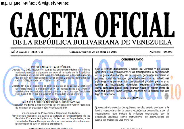 Gaceta Oficial 40893 del 29 abril 2016
