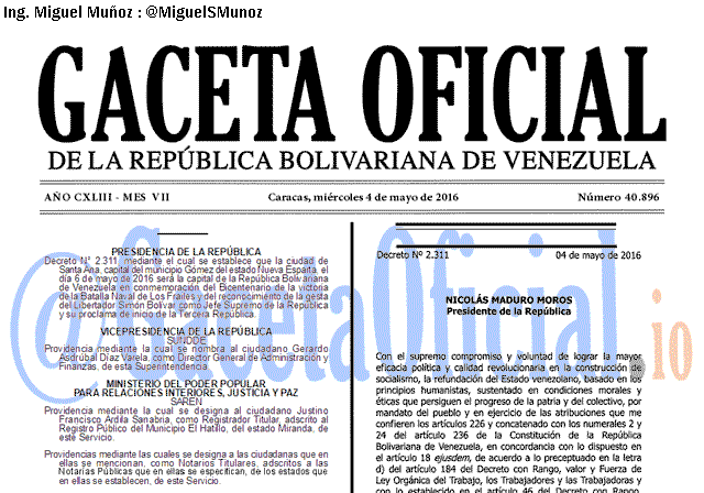 Gaceta Oficial 40896 del 4 mayo 2016