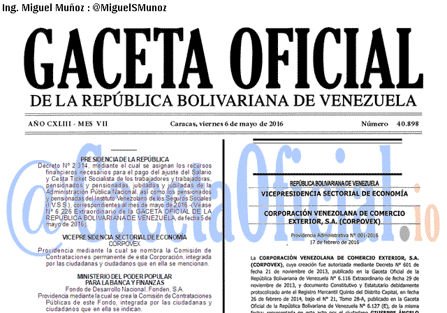 Gaceta Oficial 40898 del 6 mayo 2016
