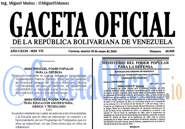 Gaceta Oficial 40900 del 10 mayo 2016