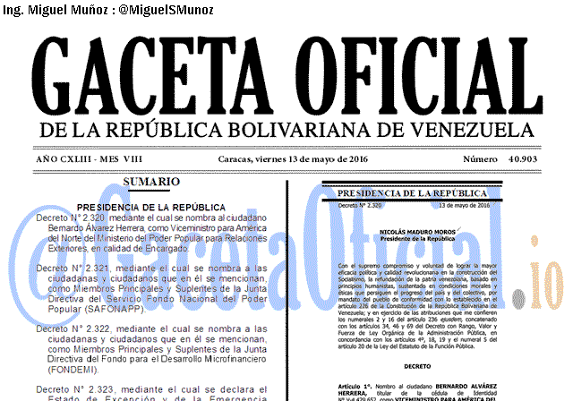 Gaceta Oficial 40903 del 13 mayo 2016